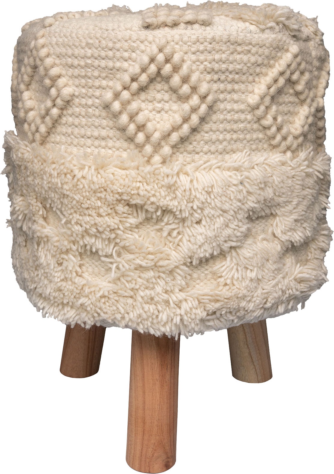 Kayoom Sitzhocker »Hocker Bohist 125, charaktergebende Strukturen mit Fransen und Quasten« 1 Stk. tlg. handgefertigtes Unikat, Boho-Style, gut kombinierbar