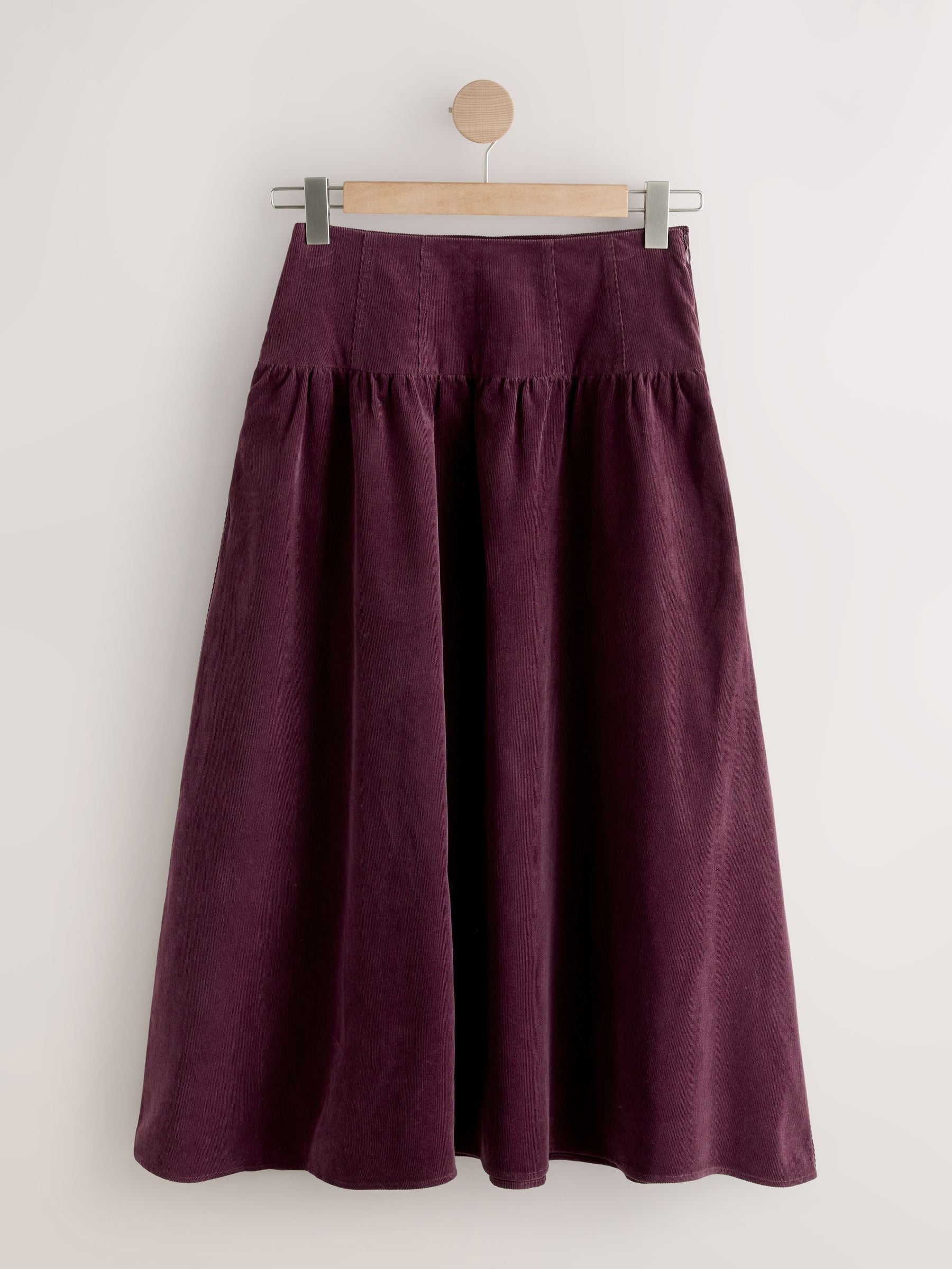 Bordeauxrood - Midi rok van corduroy met verlaagde taille