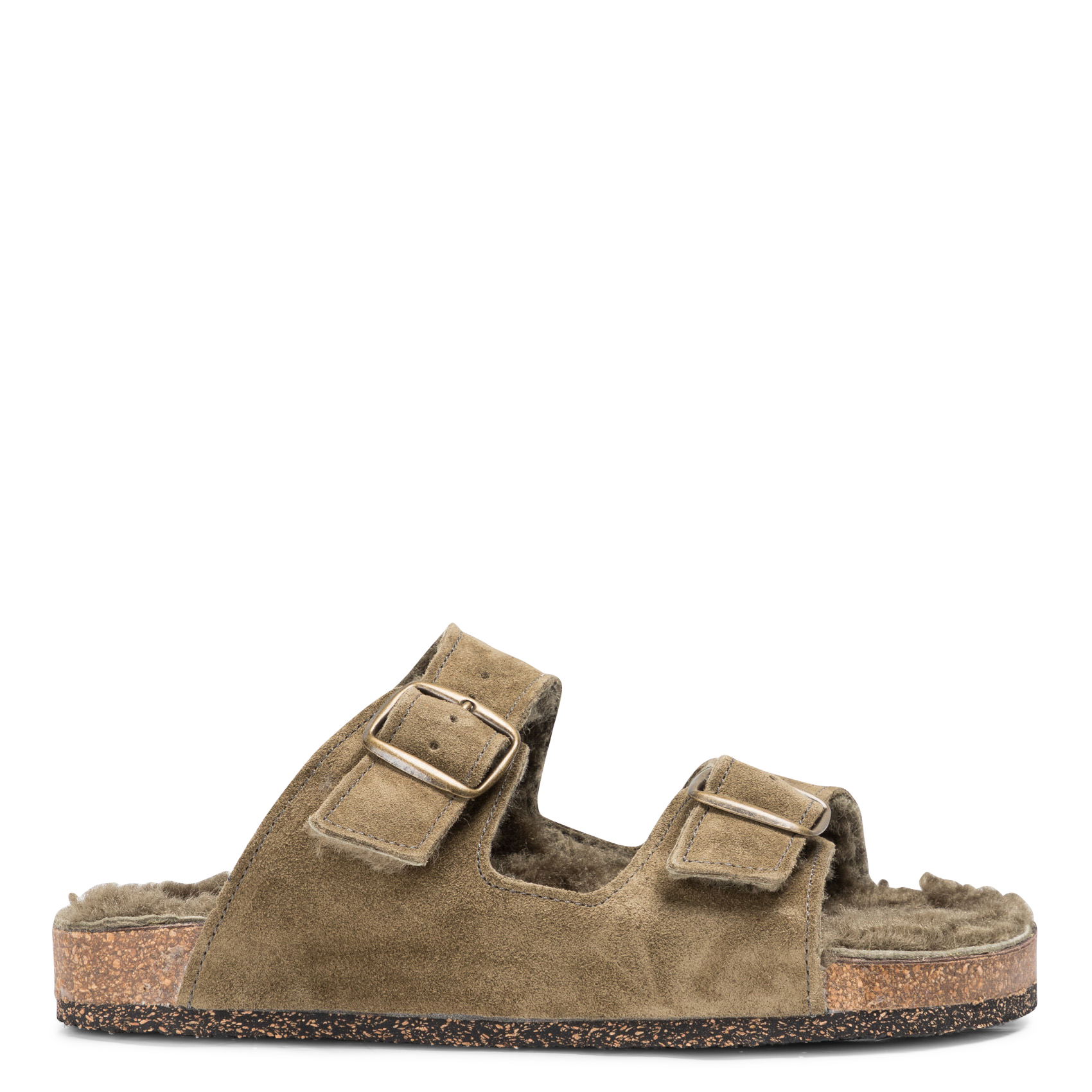Sandales fourrées en cuir velours | Beige