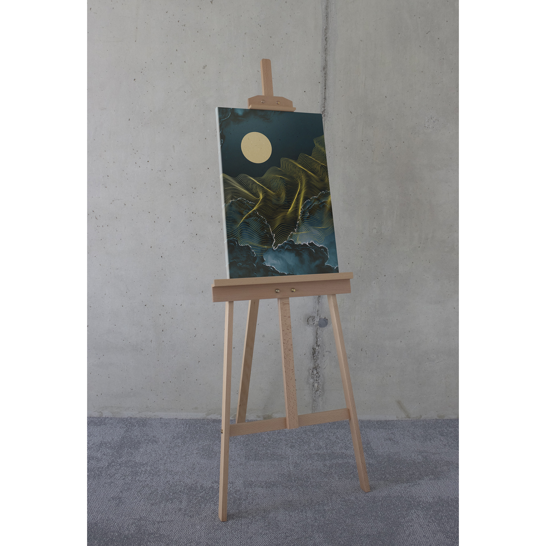 Keilrahmenbild MOON WAVES - blau-gelb-weiß - 40x60 cm