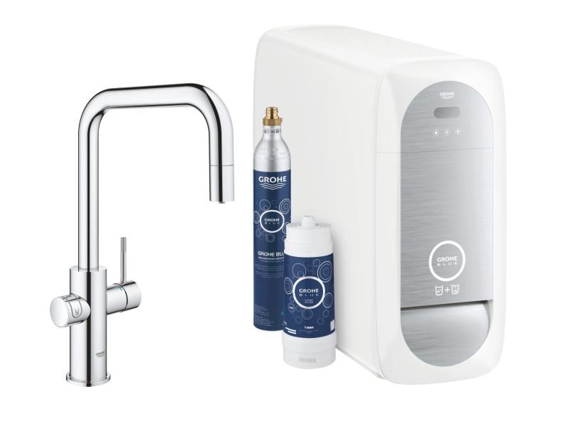 GROHE Küchenarmatur Blue Home U-Auslauf, Starter Kit, Chrom Die frischste Wasserquellen