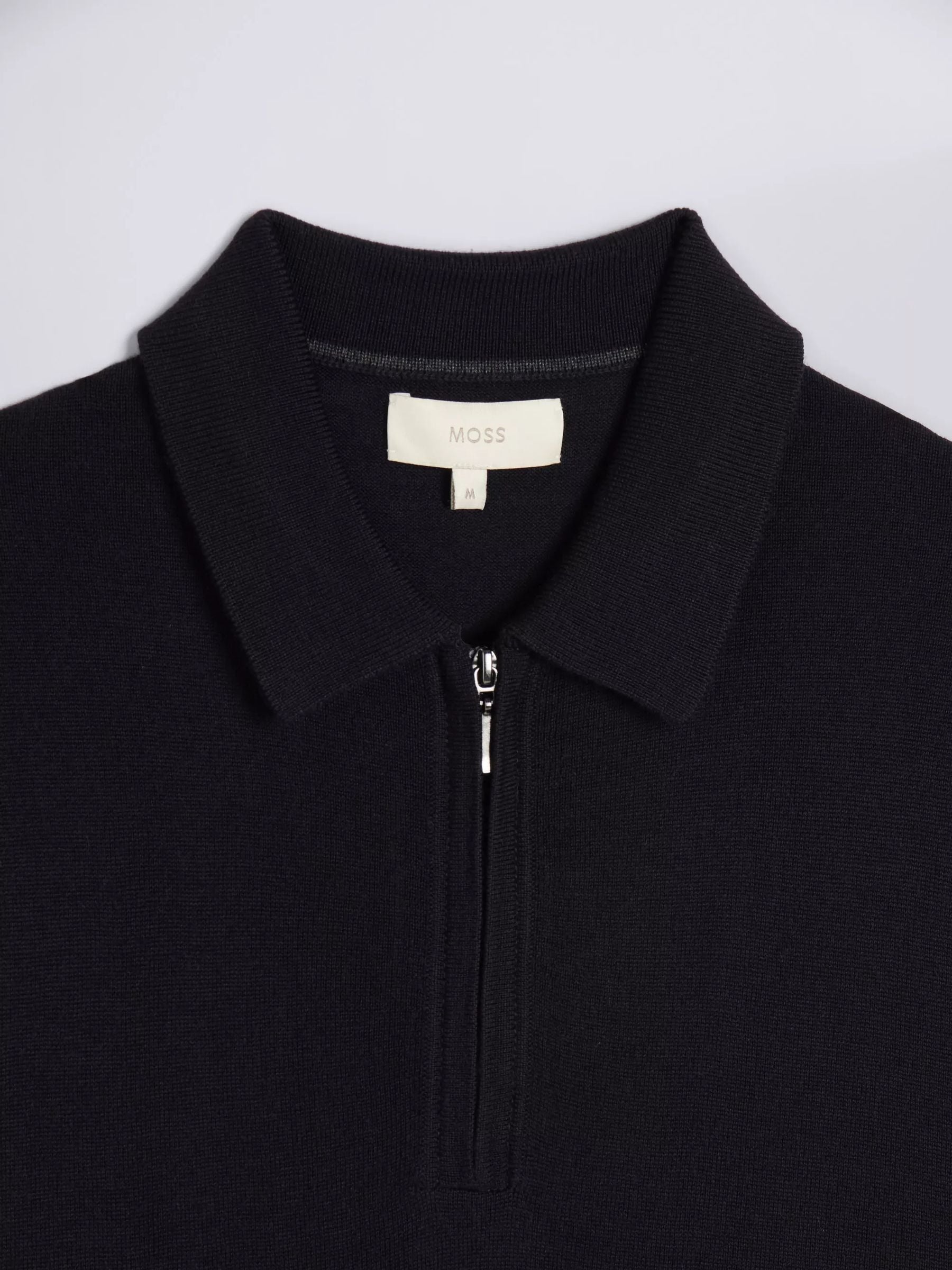 Blauw - MOSS poloshirt van merinowolmix met korte rits