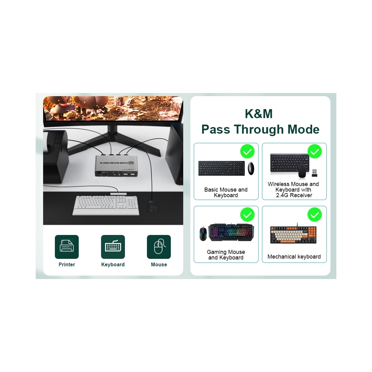 NÖRDIC KVM Switch 2x2 HDMI 4K60Hz 3xUSB3.0 Audio EDID