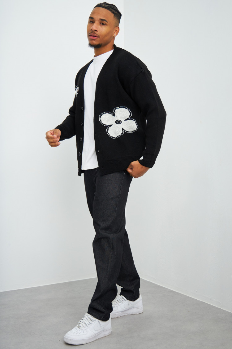 Gilet noir à fleurs