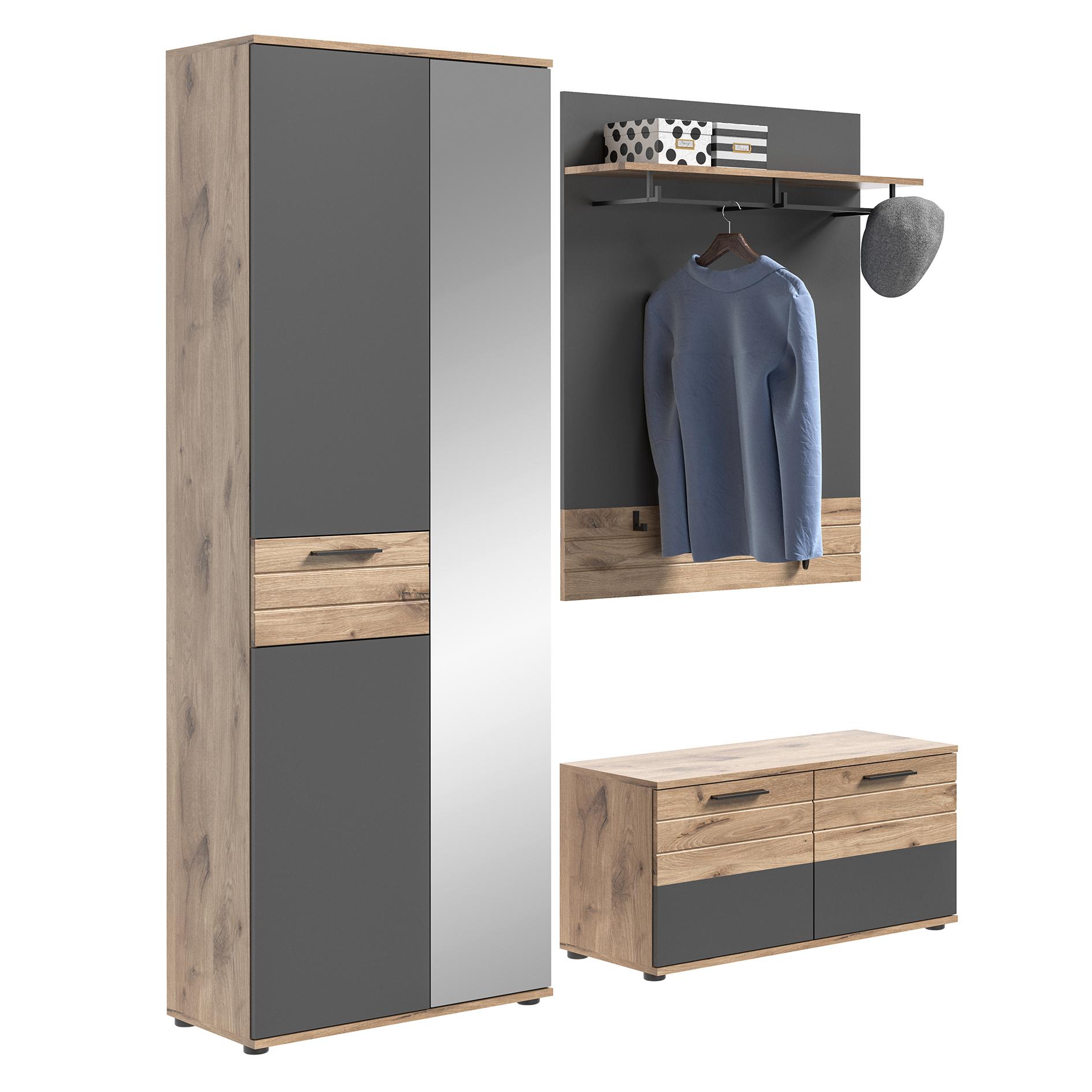 3-teiliges Set Garderobe MASON - Nox Oak-Basalt grau