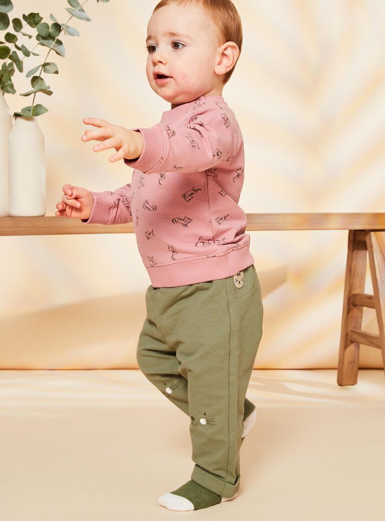 Pantalon molleton kaki avec animaux