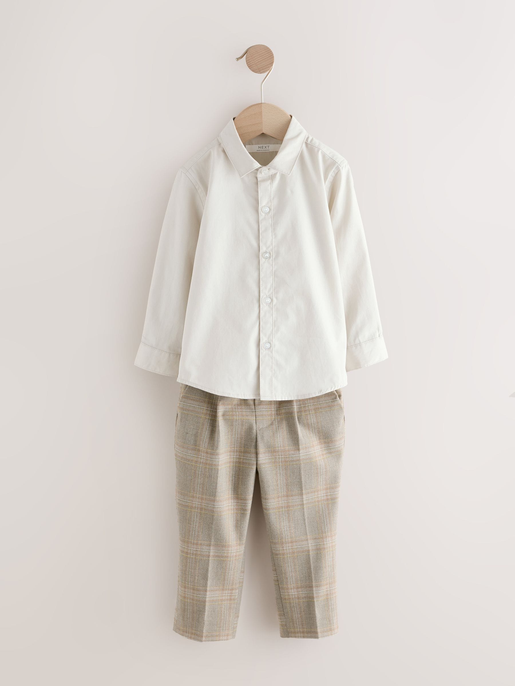 Bruin geruit - Set van blazer, overhemd, broek en vlinderstrik (3mnd -9jr)