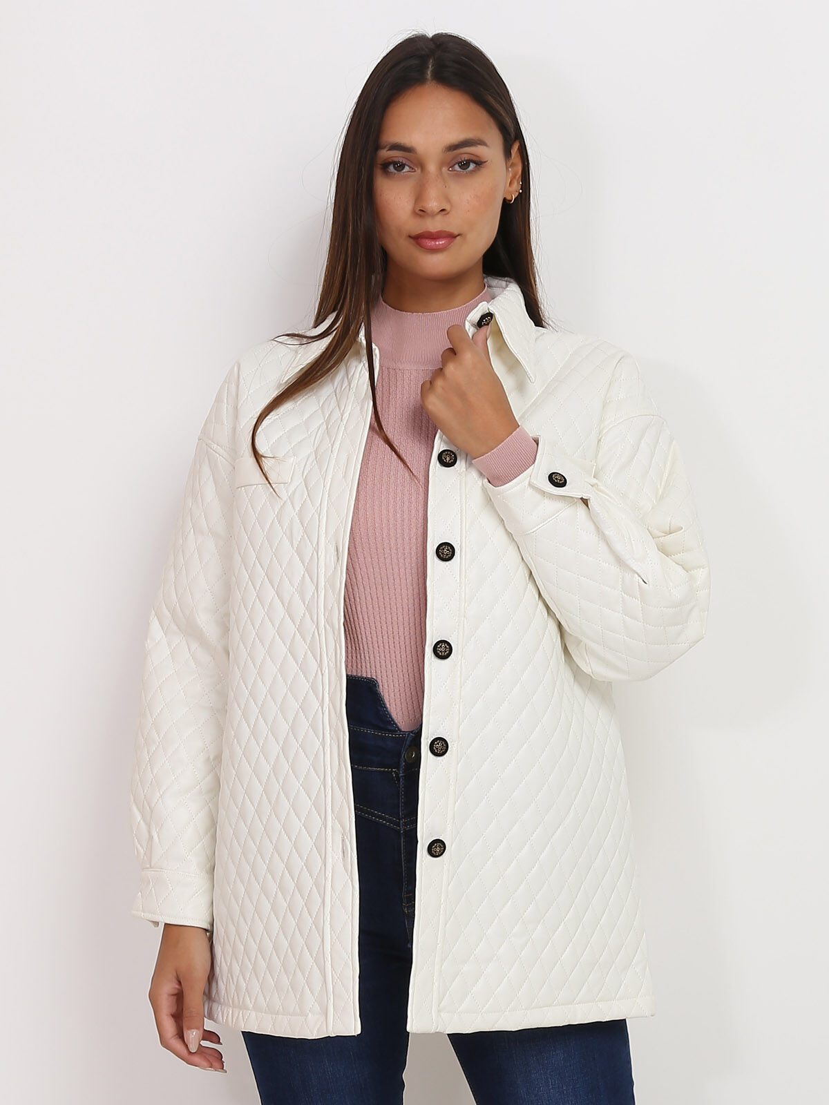 Veste surchemise matelassée- Blanc