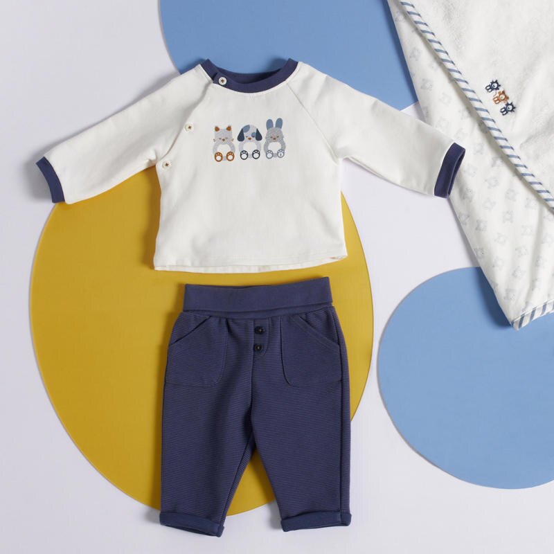 Sweat molleton et pantalon maille côtelée bleu naissance Bleu