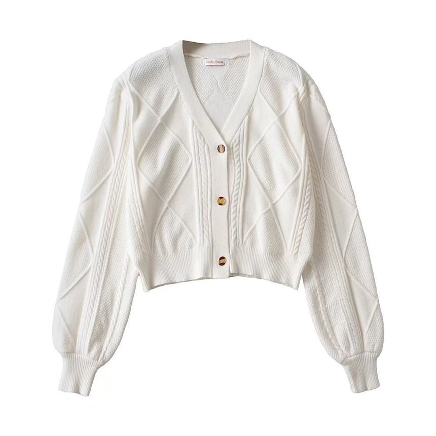 Osion - Argyle crop cardigan met lange mouwen en V-hals