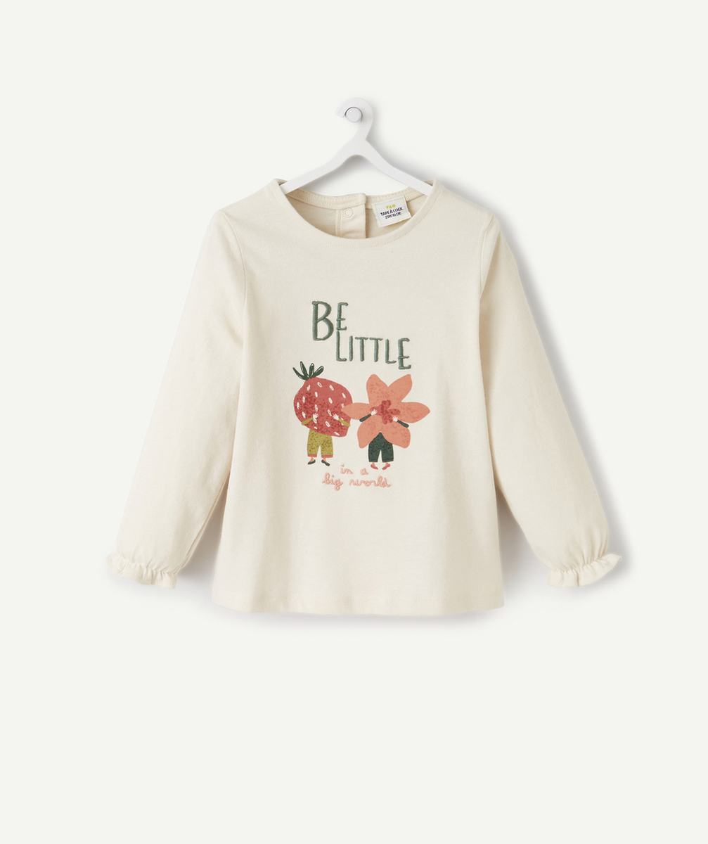 T-SHIRT EN COTON BIOLOGIQUE ÉCRU AVEC MESSAGE BÉBÉ FILLE