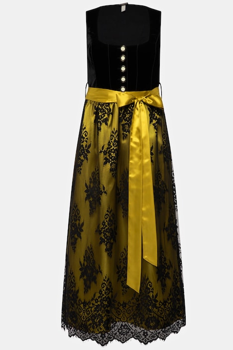 Dirndl, Carree-Ausschnitt, Samt-Top, Jacquard-Rock, ärmellos