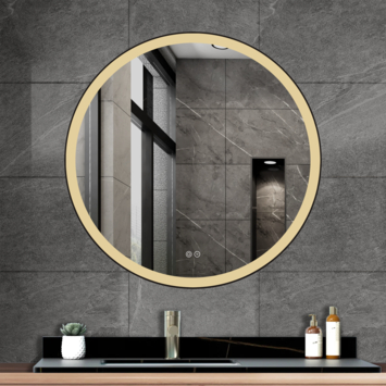 Atlantic badkamerspiegel Janessa met verlichting rond ø 80 cm chroom - met zwarte aluminium rand