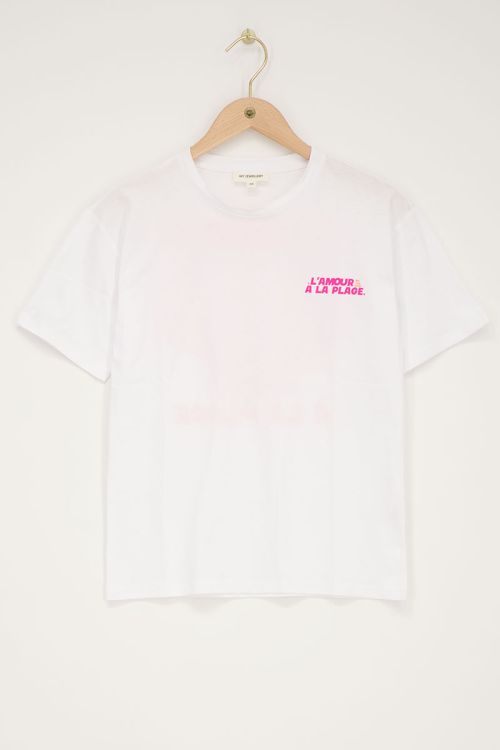 Wit T-shirt met roze ''L'amour a la plage''
