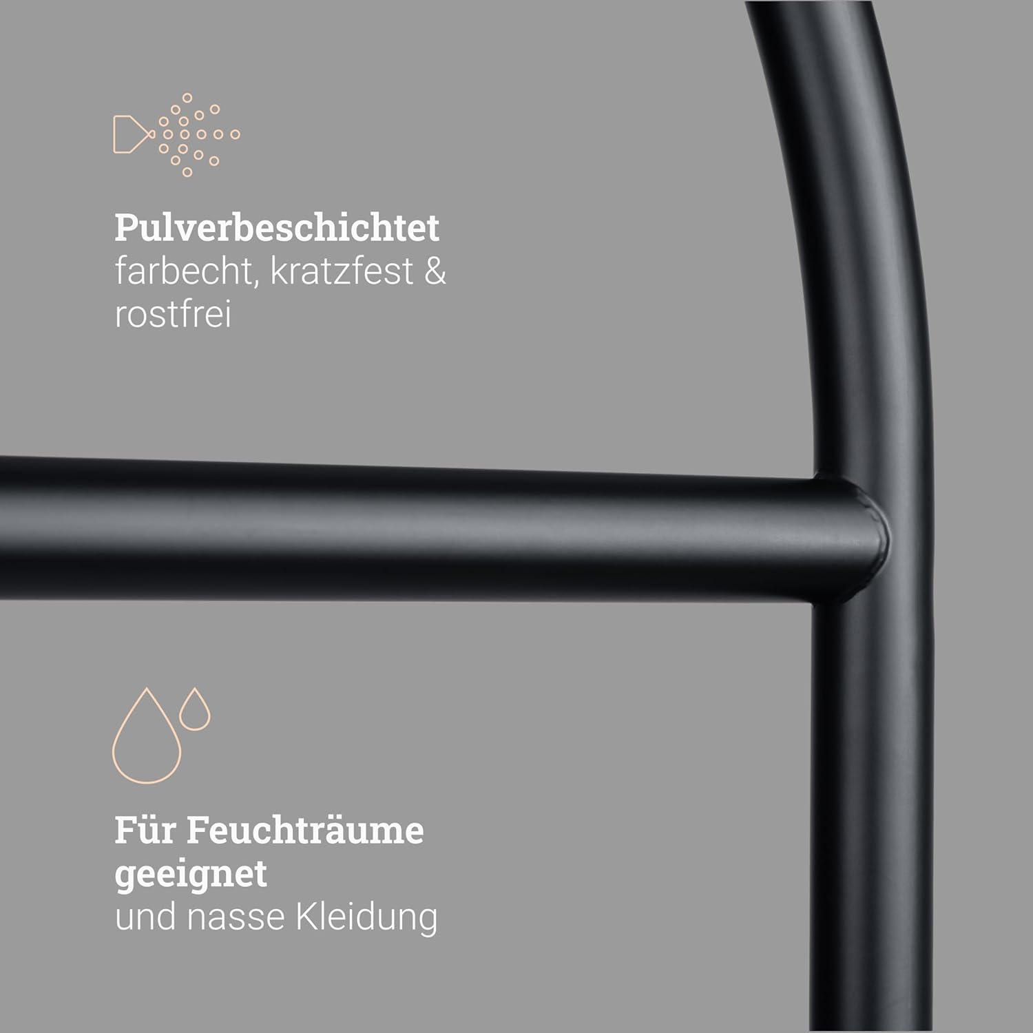 Natural Goods Berlin 1x Kleiderständer KUPPEL - Stabiler Kleiderständer Schwarz 173 x 70 cm, Sinterstein Sockel, Garderobenständer Schwarz, Metall Stabil, Jackenständer, Coat Stand