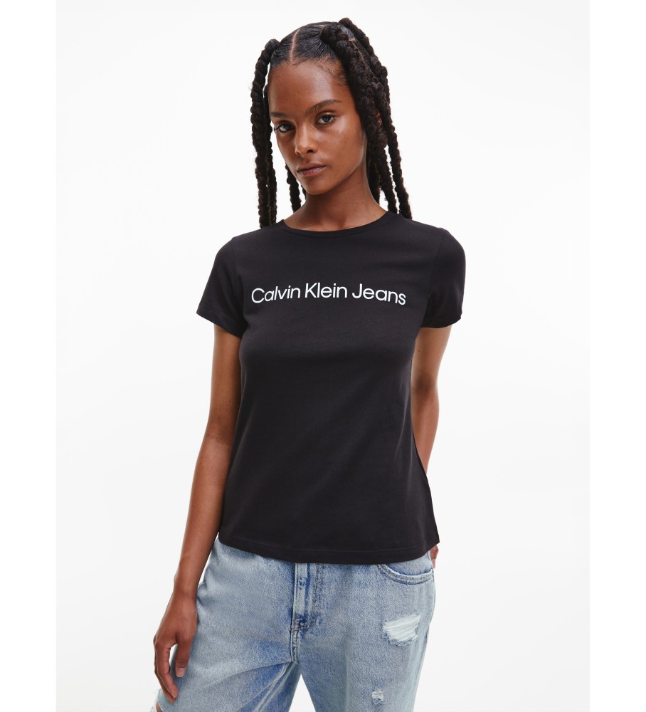 Camiseta Calvin Klein Jeans Slim de algodão orgânico com logo, preta