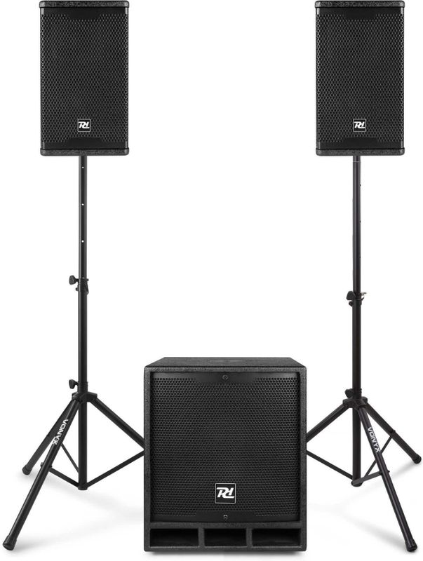 Complete geluidinstallatie - Power Dynamics Combo1200 - 2.1 Speaker set met statieven en Bluetooth - 1200W