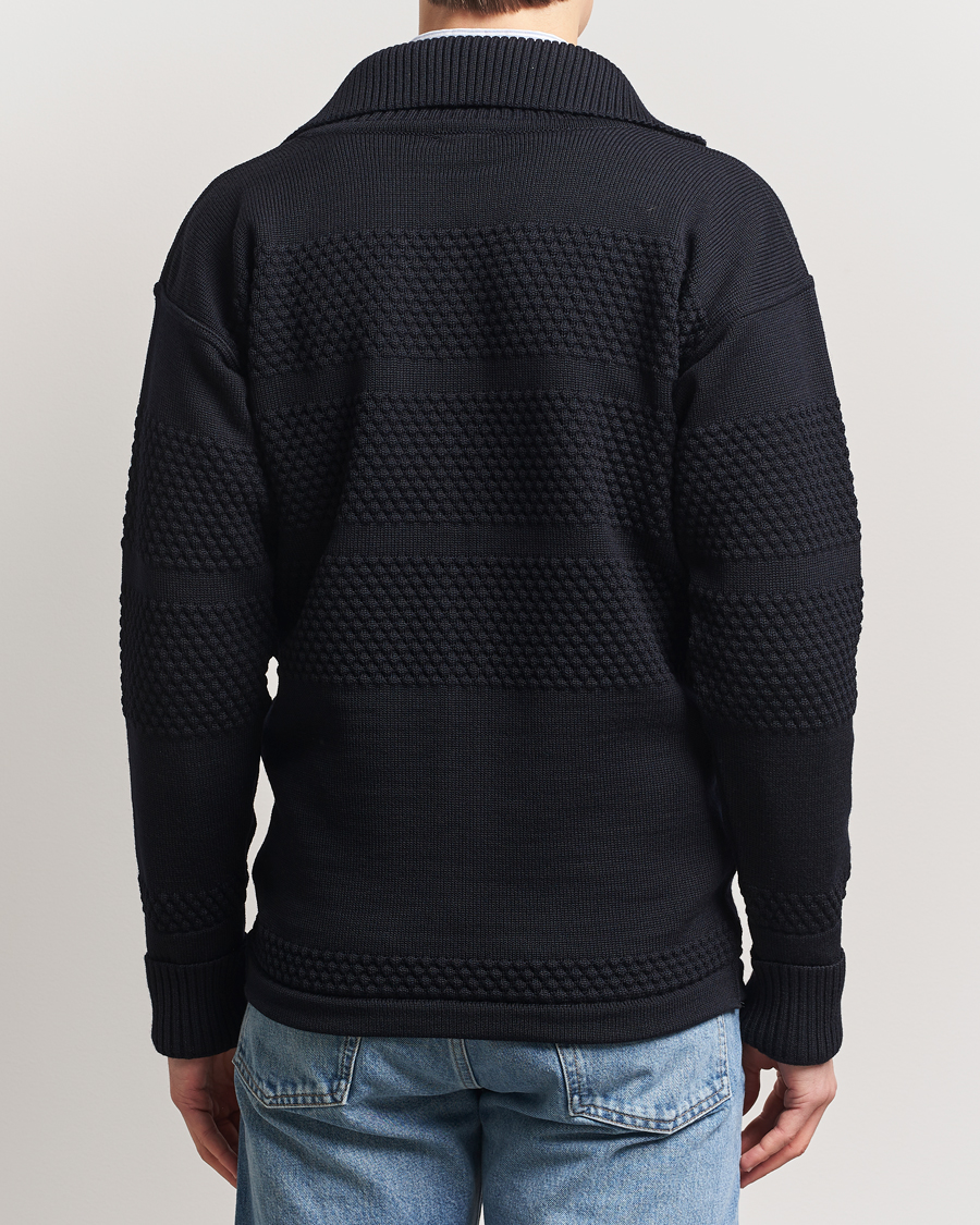 S.N.S. Herning Fisherman Wool Full Zip Sweater Navy Blue