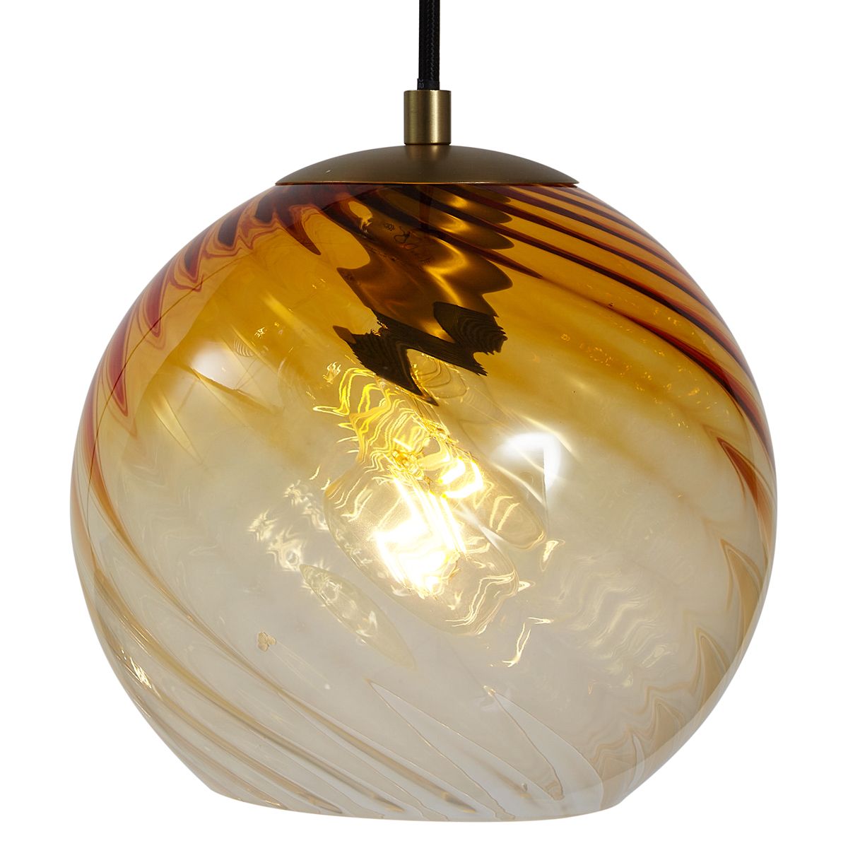 Hanglamp brons met smoke amber en groen glas rond 4-lichts - Bao