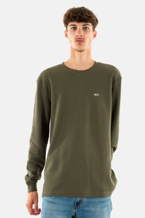 Tee shirt manches longues tommy jeans reg waffle m12 fatigue green