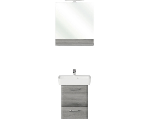 Pelipal Quickset 328 badkamermeubelset, afmetingen (B x H x D) 50 x 200 x 39 cm, grafiet getextureerde fronten (horizontaal patroon), met witte keramische wastafel, 328.050001