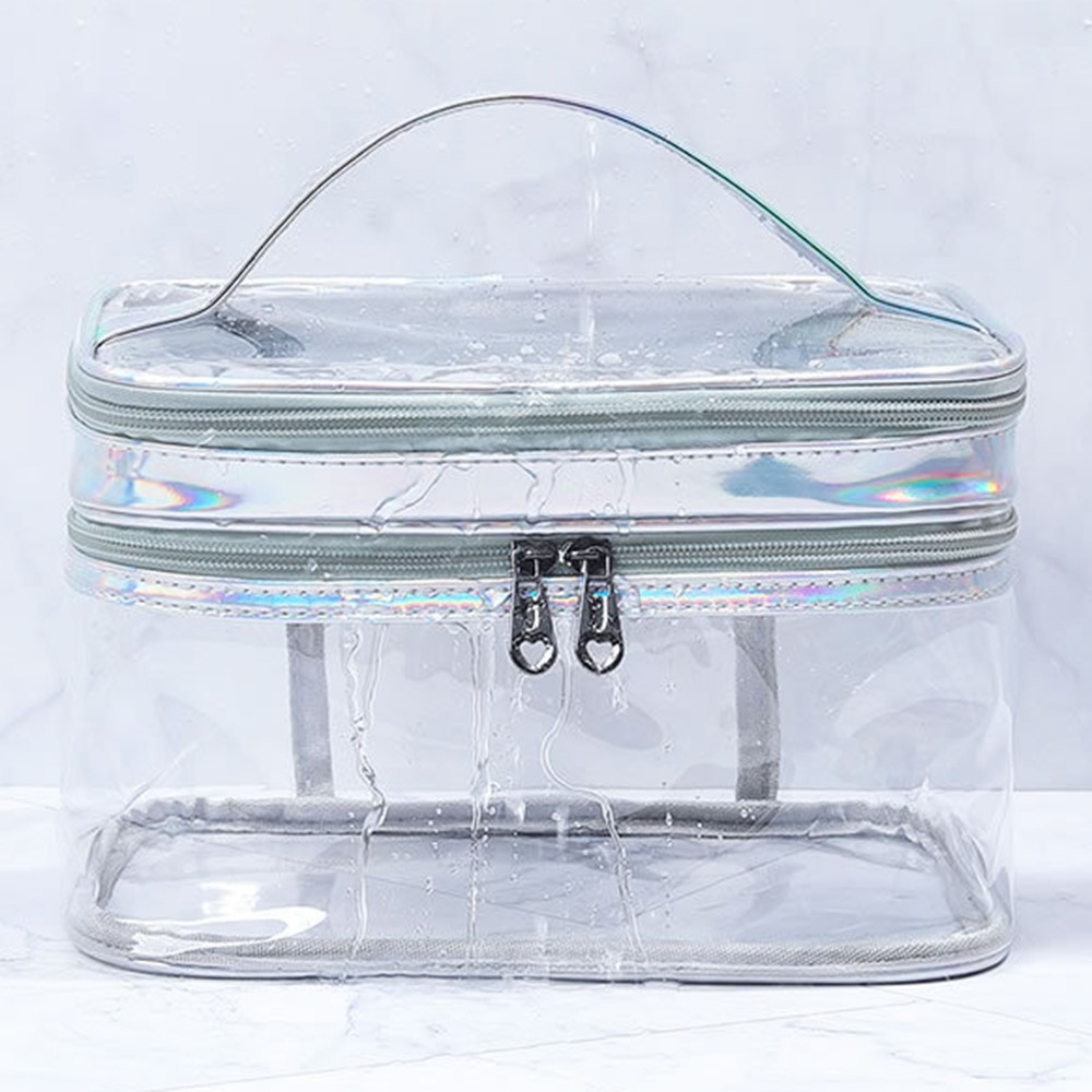 (14x22x13cm) Kosmetik Make Up Tasche Necessaire Organizer Bag - Transparent / Schwarz