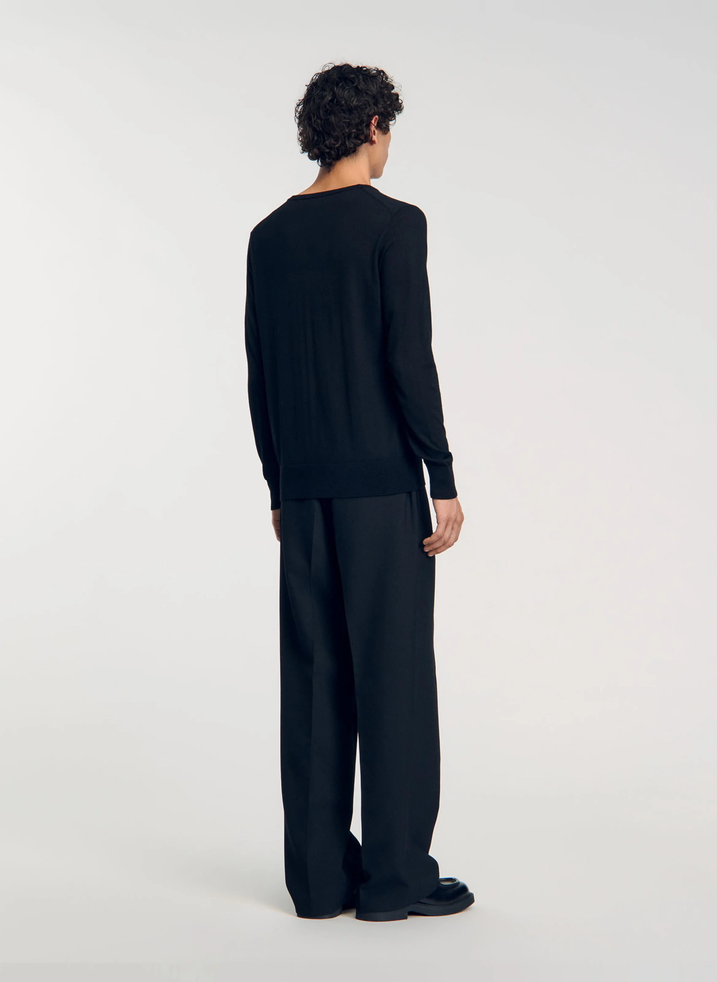 Pull col rond droit en laine | Noir