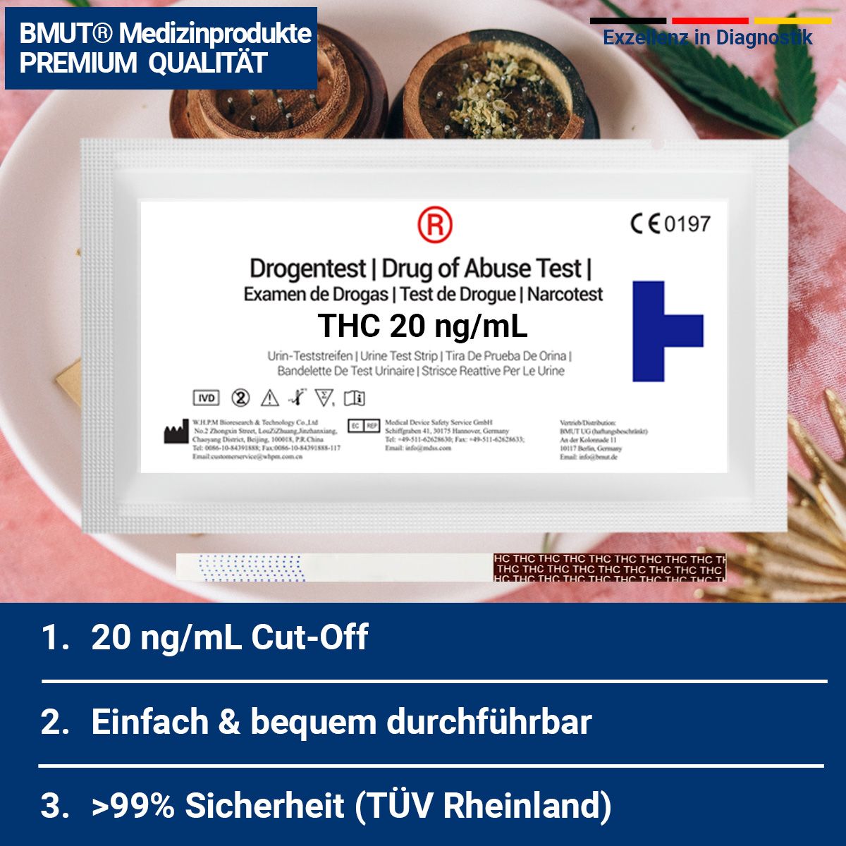 BMUT THC – Drogentest Teststreifen Urin | 20ng/mL – Apothekenqualität