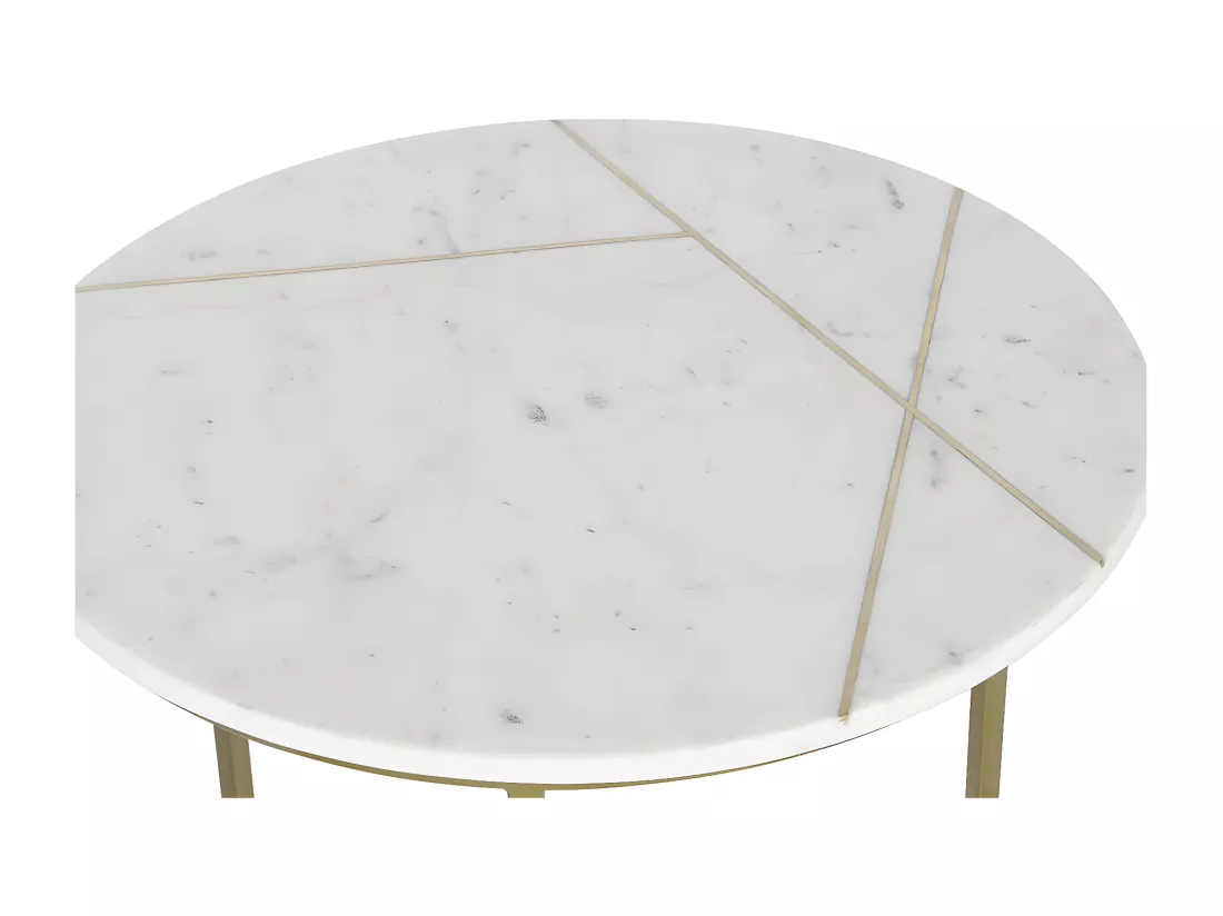 Lot de 2 tables d'appoints rondes en métal doré et marbre blanc