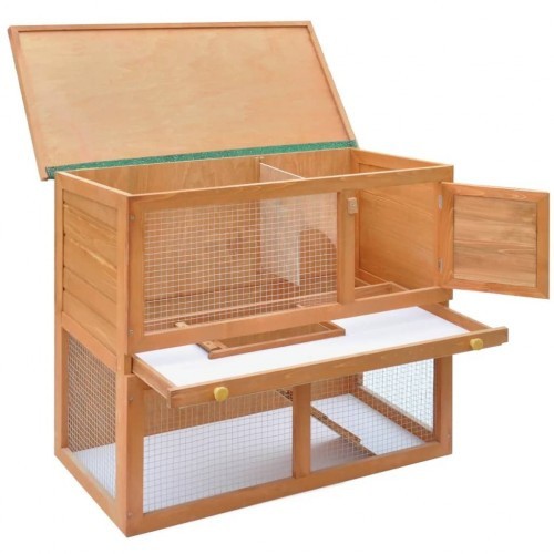 Gaiola externa para coelhos com porta, cor madeira.