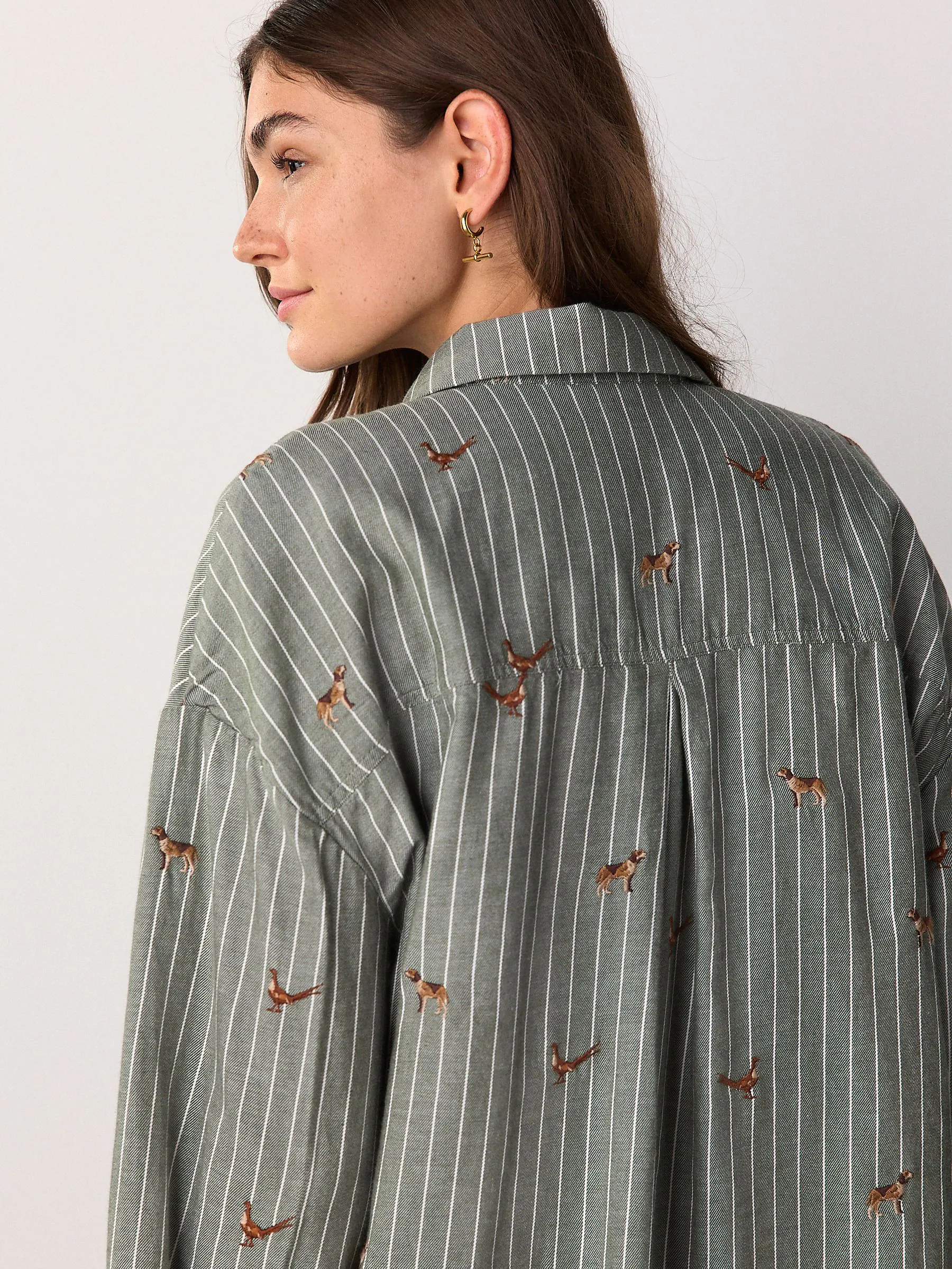 Groen/wit gestreept - Conversational Embroidered Long Sleeve Shirt