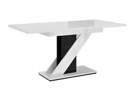 TABLE A MANGER EXTENSIBLE EVAN - BLANC LAQUE ET NOIR 120 - 160 CM