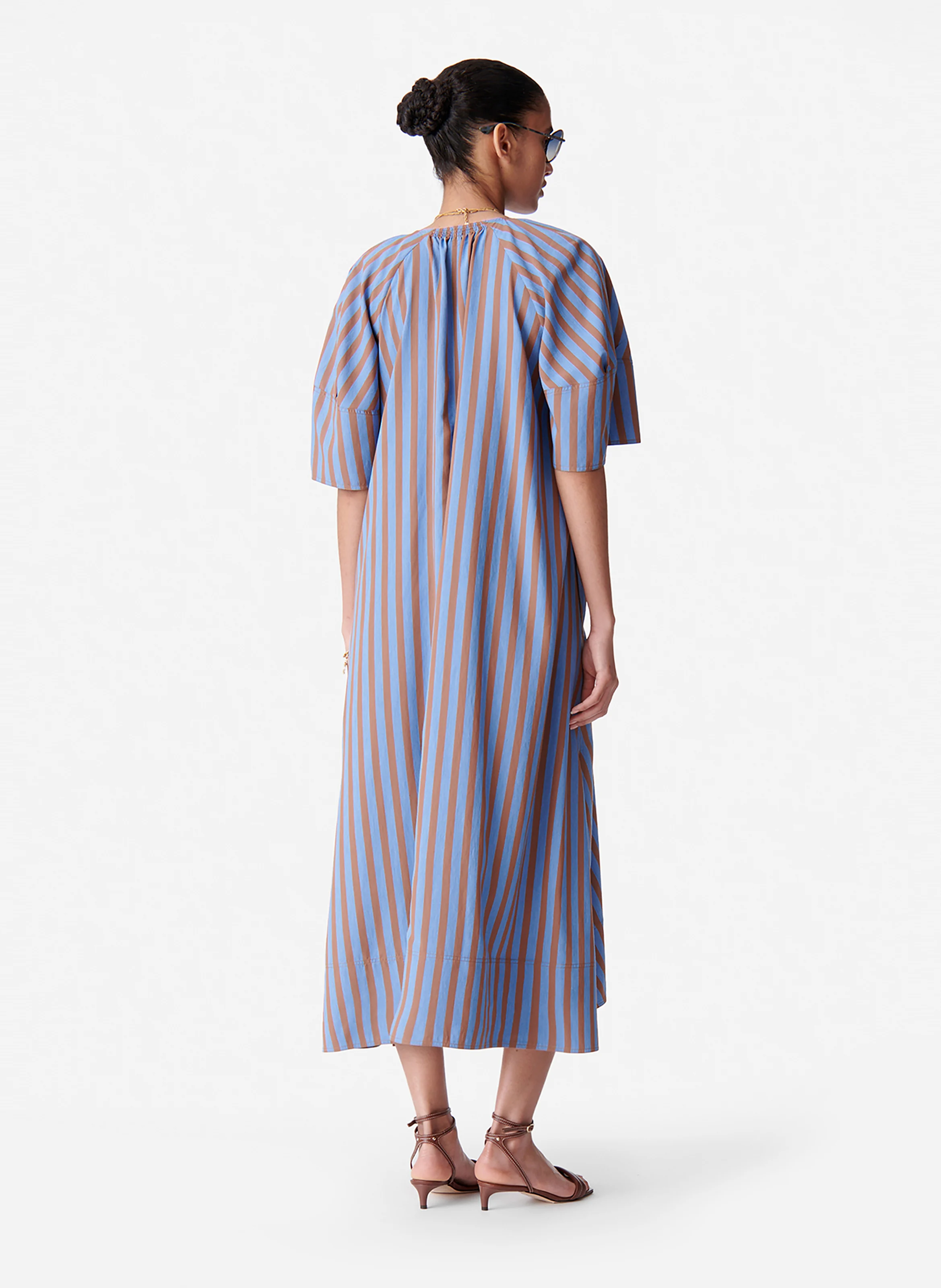 BROOKLYN - Robe longue ample à col V | Bleu