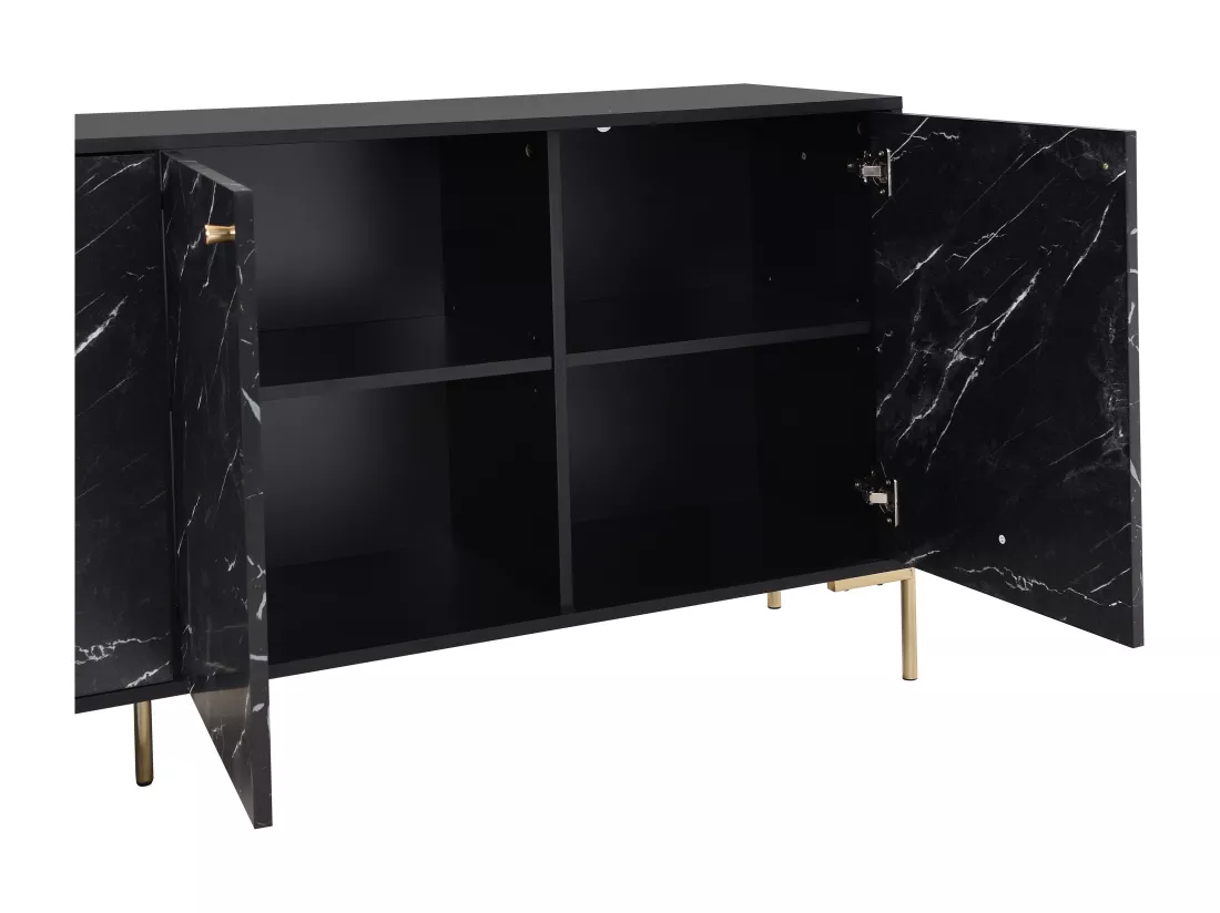 Buffet avec 4 portes en MDF et métal - Effet marbre noir et doré - CIEMILA de Pascal Morabito