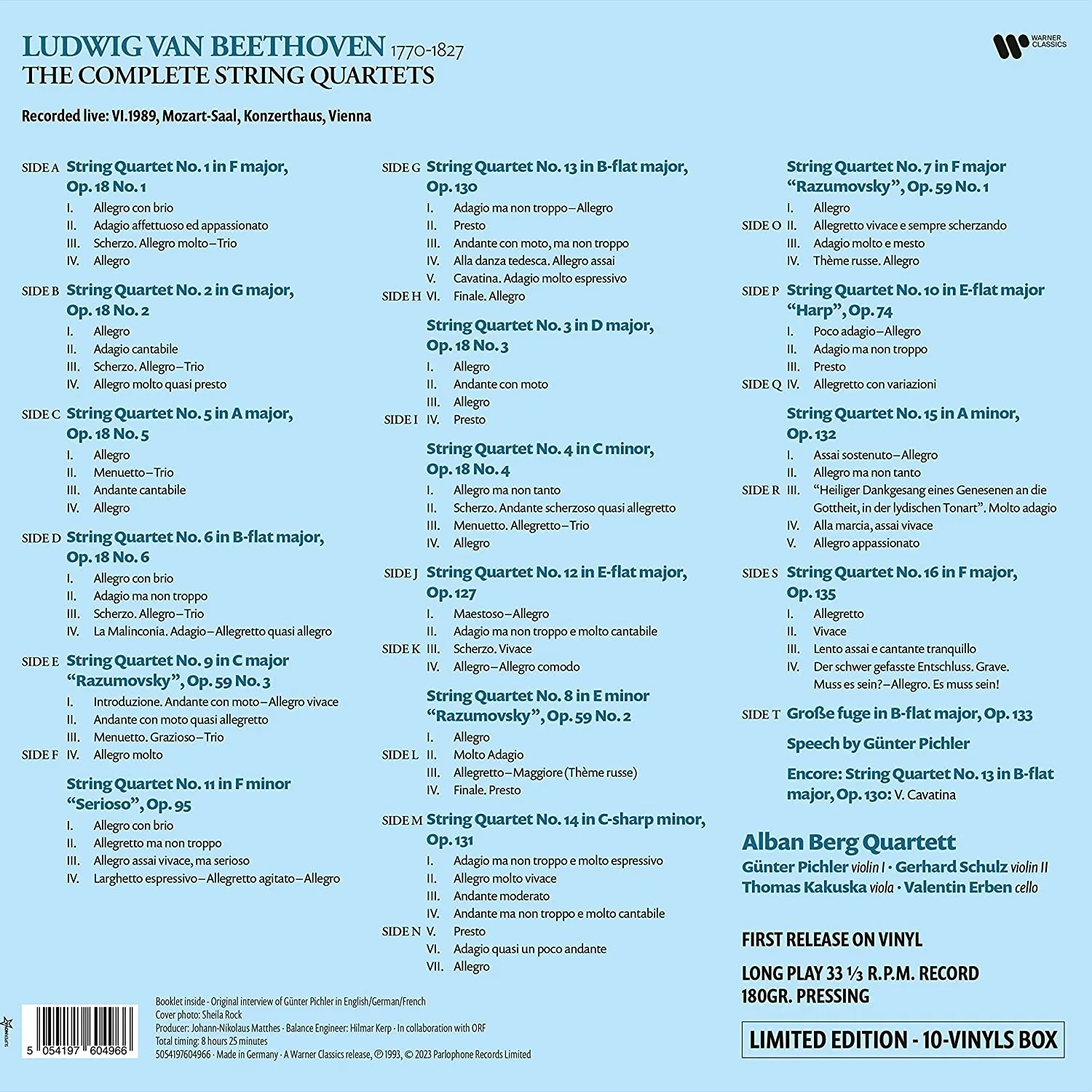 Alban Berg Quartett - The Complete String Quartets Edition Limitée (10 LP) Disques vinyle Classique