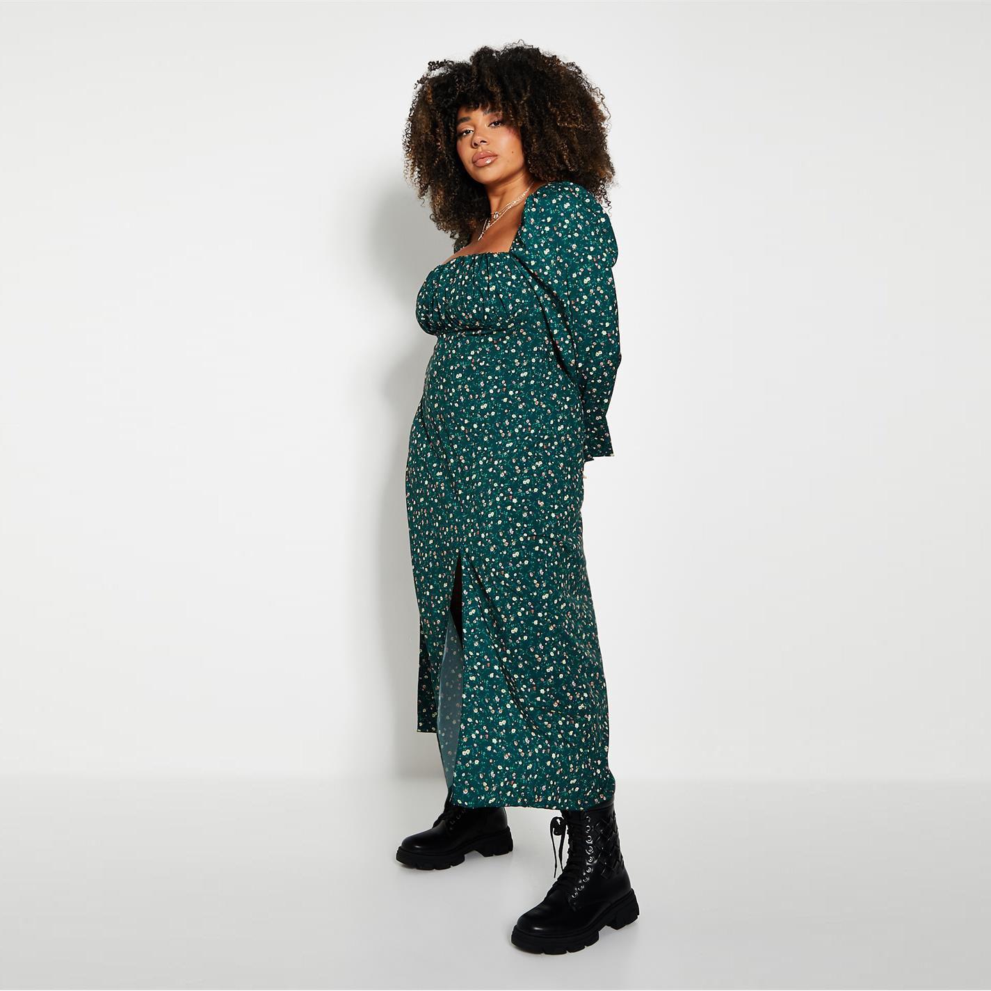 I Saw It First ISAWITFIRST Floral Print Square Neck Puff Sleeve Midi Dress
