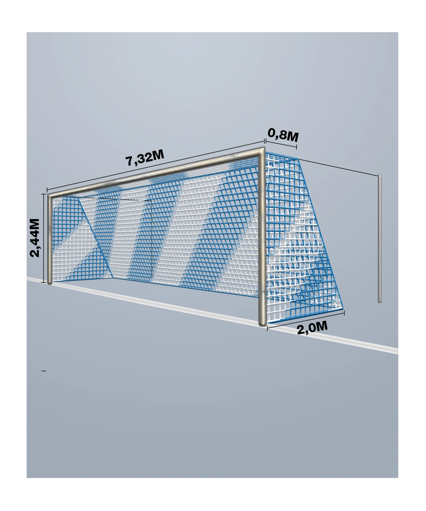 Cawila Tornetz 7,50x2,50m | Tiefe 0,8x2,0m | Maschenweite 12cm | Stärke 4mm | blau/weiß