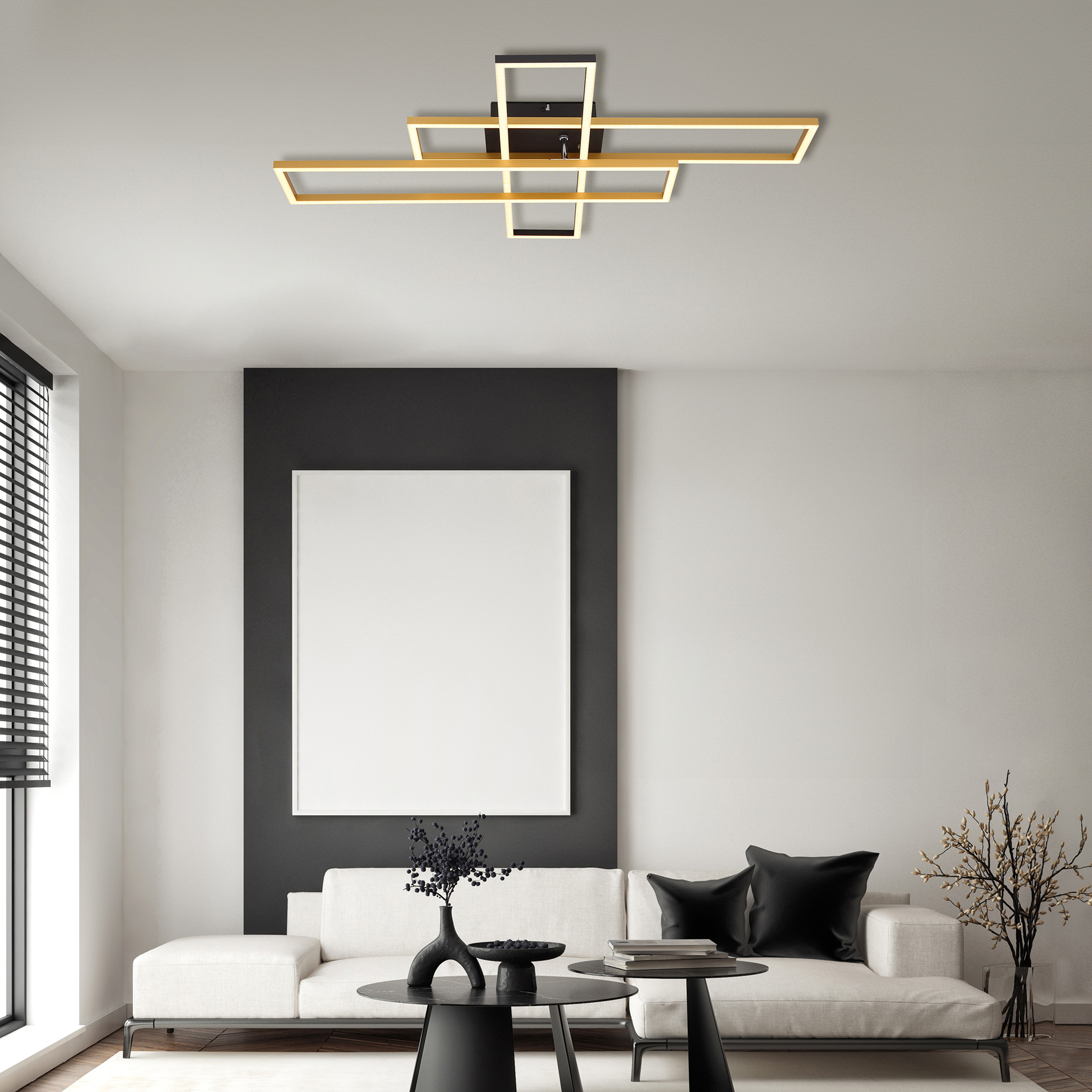 LED-Deckenleuchte - schwarz-Holzoptik-opal - 40 Watt