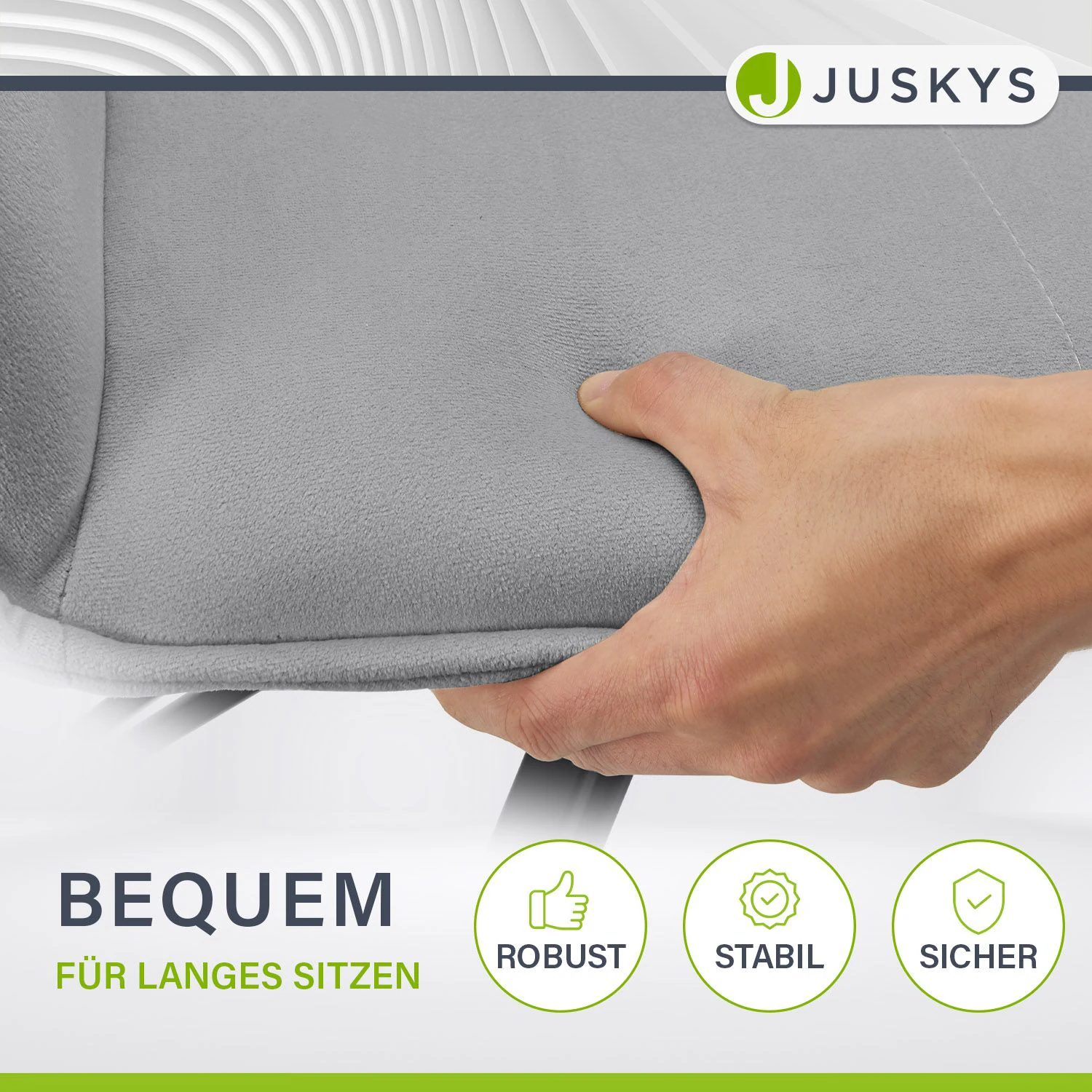 Juskys Drehstuhl Clyde mit Armlehne & Stoff Bezug - Esszimmerstuhl modern - Stuhl Samt Hellgrau