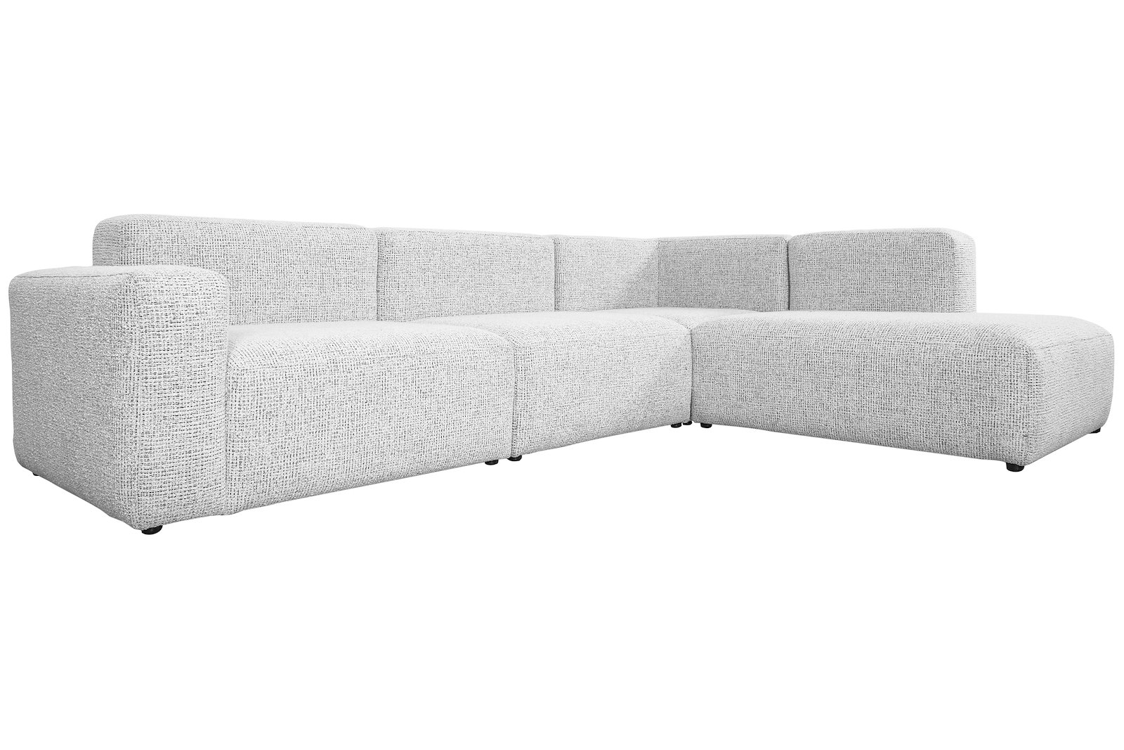 Cloud hjørnesofa 2,5-seter med åpen ende høyre. Tekstil Coco 80 hvit med sorte ben.