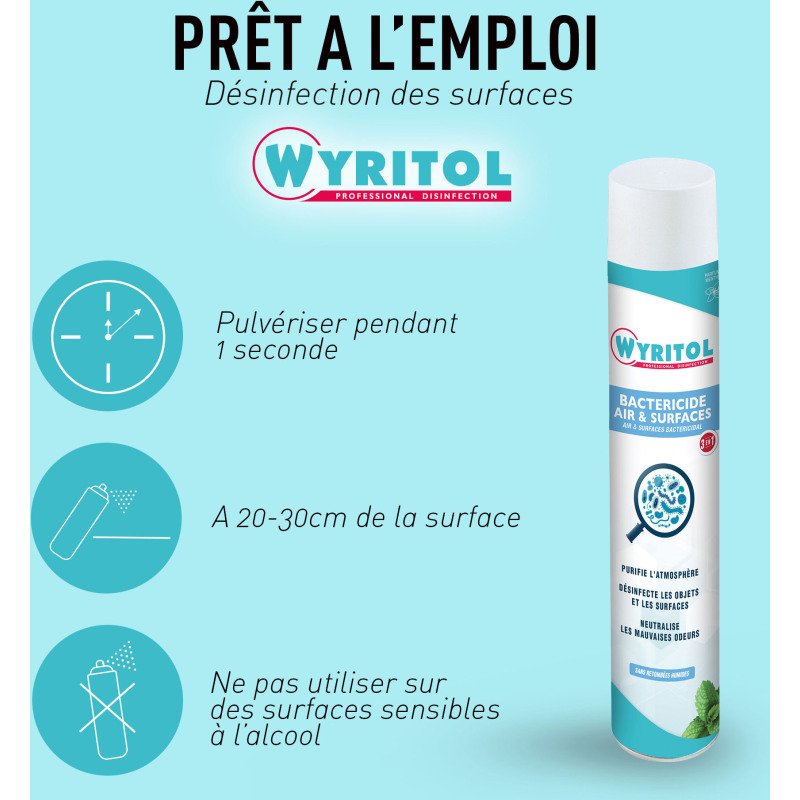 Désodorisant bactéricide Wyritol Professional Desinfection menthe - Aérosol 750 ml