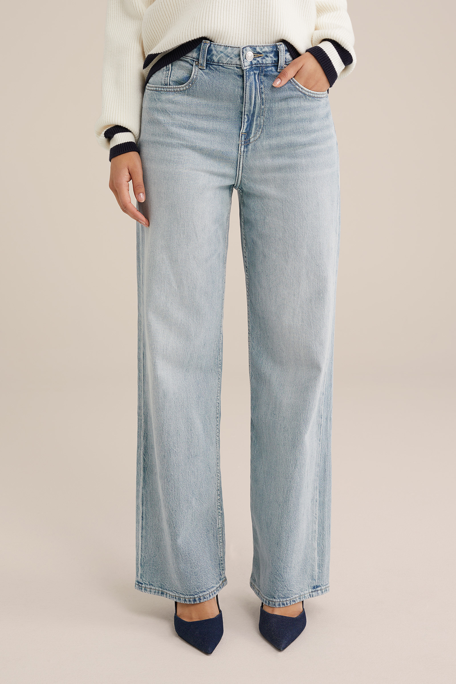 High rise wide leg jeans met stretch WE Fashion Blauw