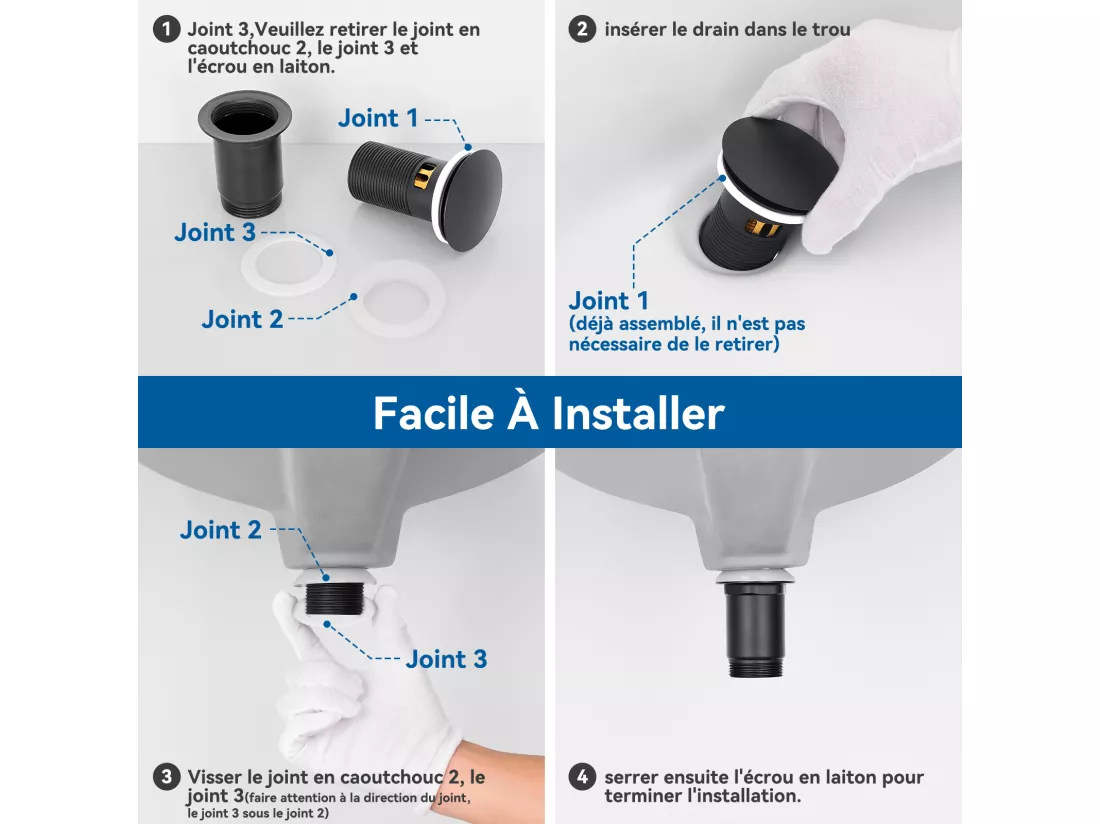 2PCS Auralum max Bonde Lavabo Pop Up Avec Trop Plein,Bouchon Vidange avec Panier Crépine,Bonde Vidage en Laiton/Inox pour Lavabo Salle Bain,Noir
