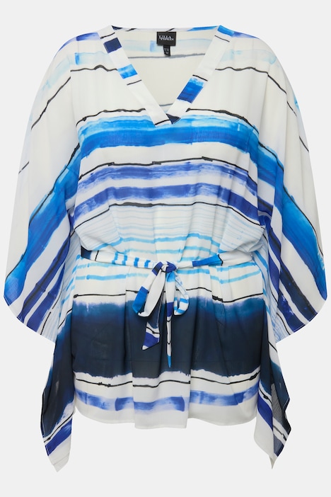 Chiffon-Tunika, oversized, V-Ausschnitt, 3/4-Arm