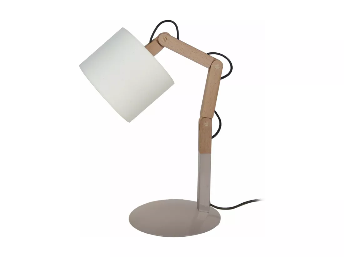 Lampe de chevet articulé curvé bois naturel,cylindre écru 45 cm.