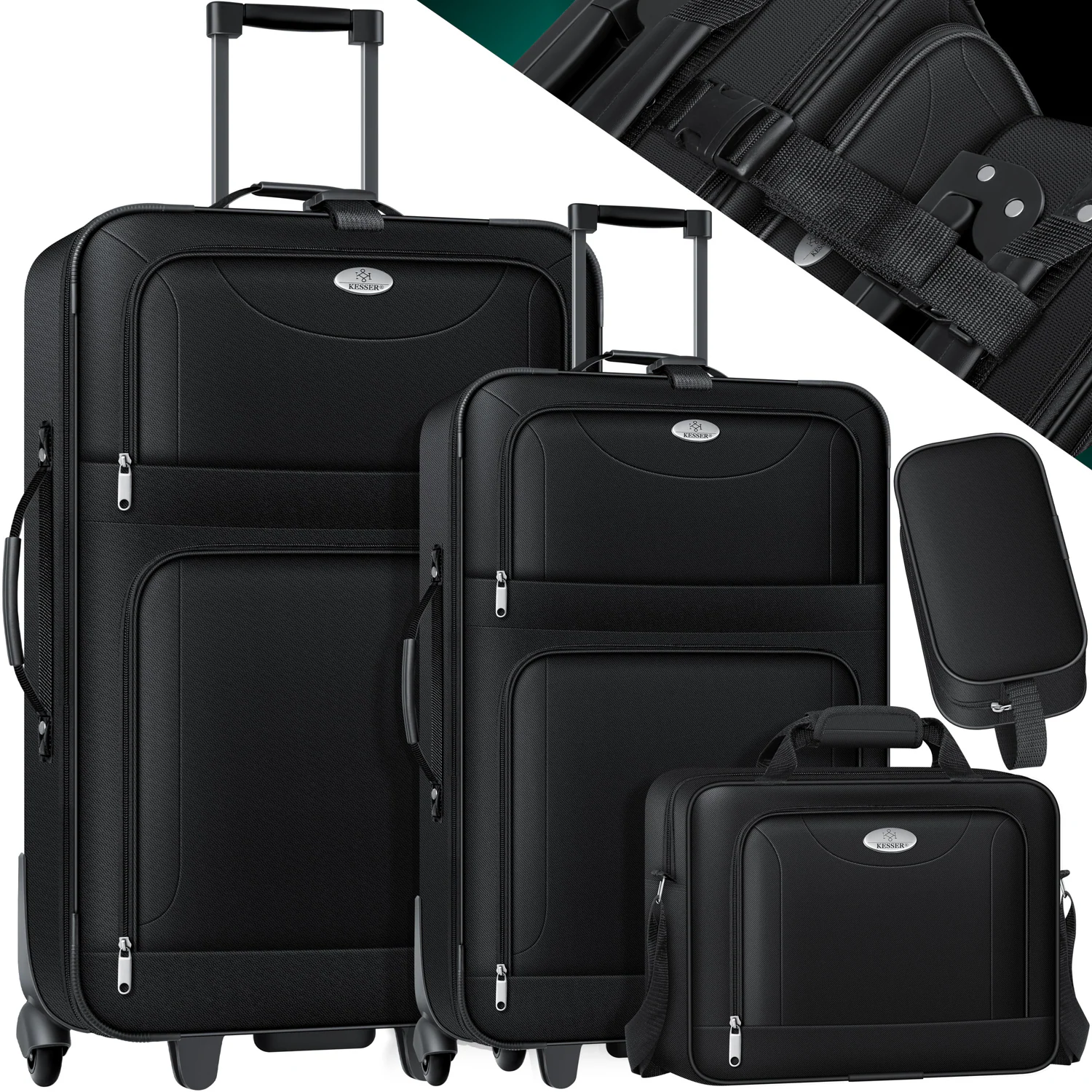 KESSER® 4tlg Trolley Kofferset | Reisekoffer Setmit Rollen | Komplettes Business 4er Set | S M L XL | Netzfach | Rollen | Teleskopgriff | Koffer Reisetaschen Stoffkoffer | Handgepäck |