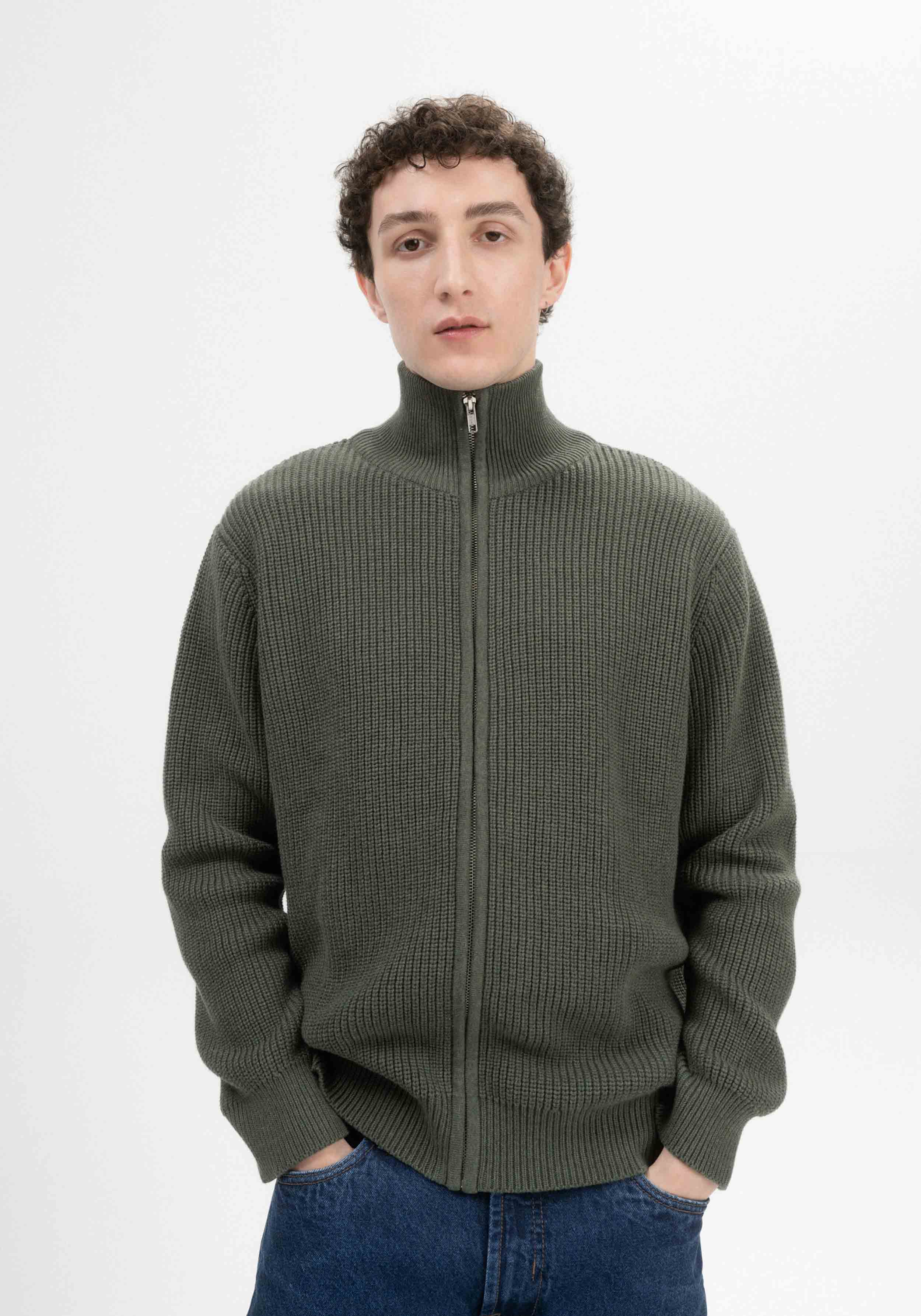Mela Strickjacke Rib Knit Taksh Grün Melange