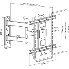 Support mural pour TV Full Motion, 81,28 - 177,80cm