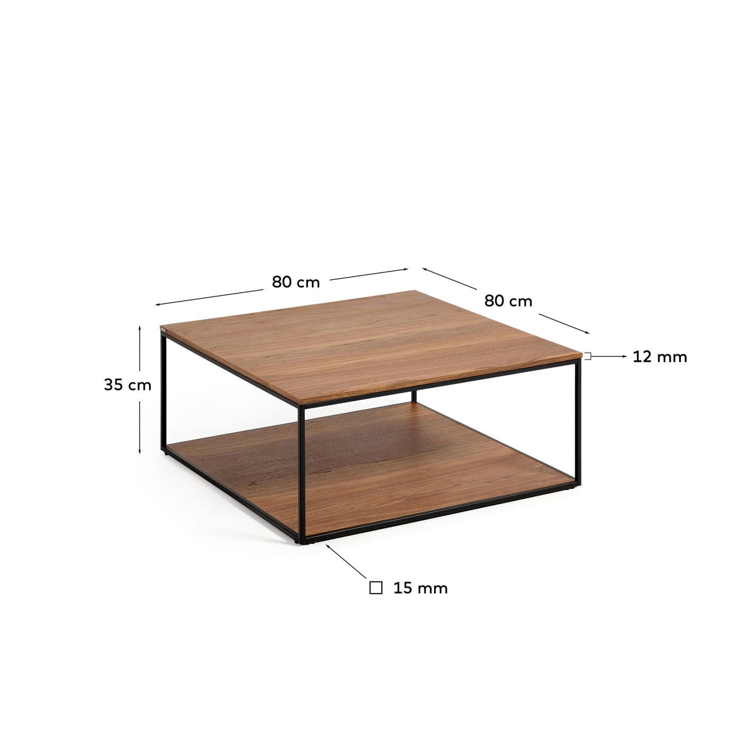 Kave Home Couchtisch YOANA 80 x 80 cm Nussholzfurnier quadratisch Gestell schwarz