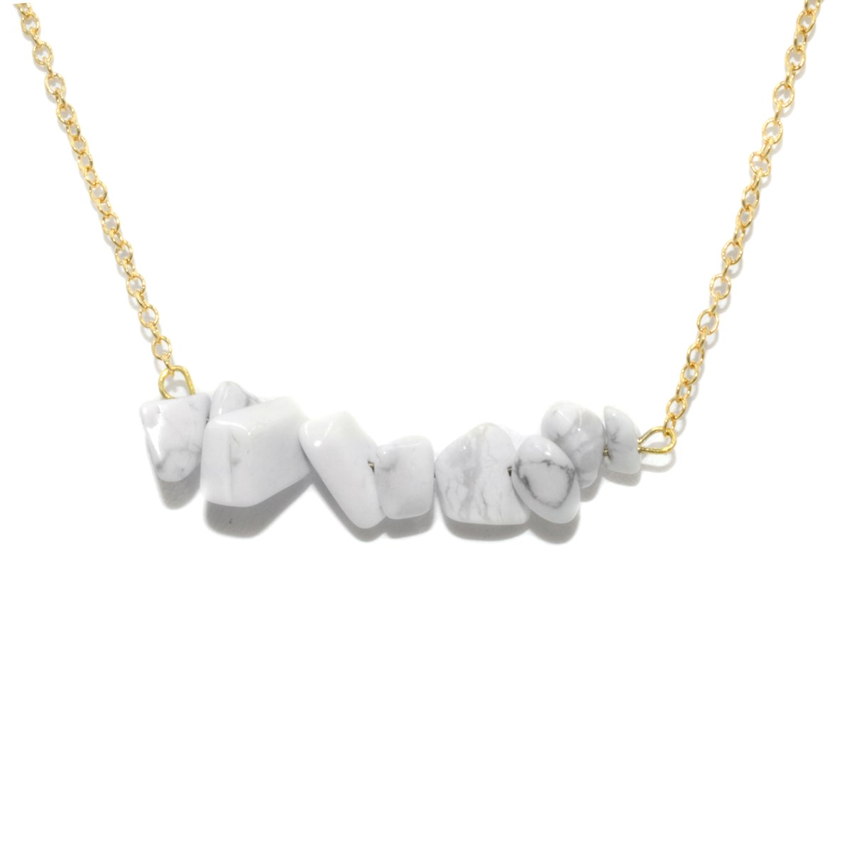 Collier de Perles chips semi-précieuse de Howlite-doré à l'or fin